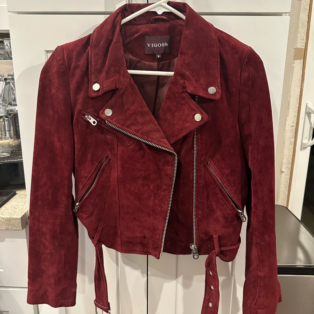 Vigoss Burgundy Leather Moto Jacket